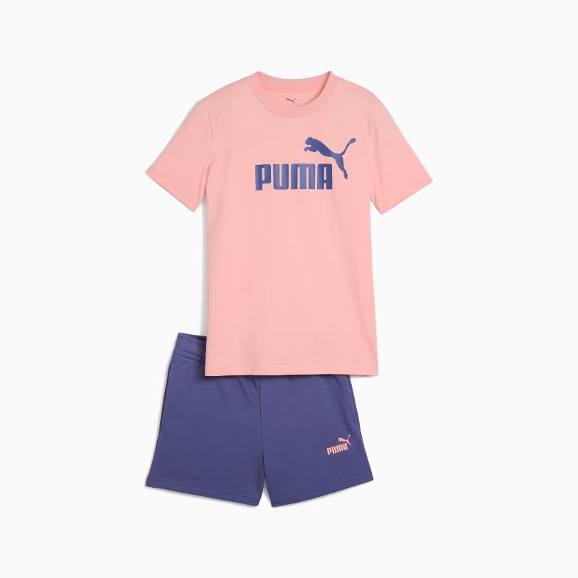 Puma Ess Logo Tee and Shorts Pink.