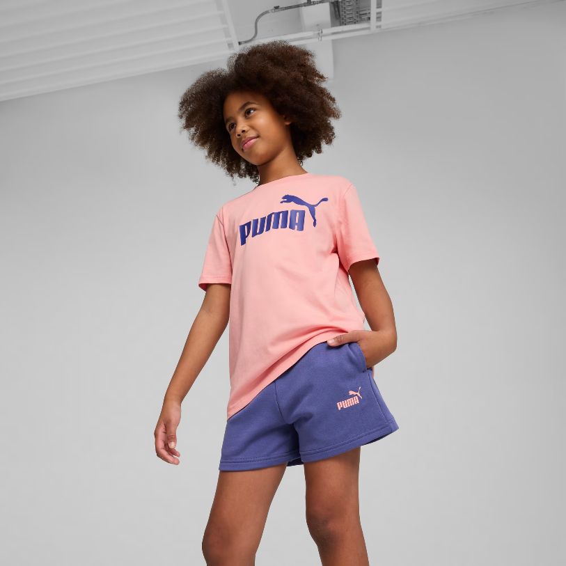 Puma Ess Logo Tee and Shorts Pink.
