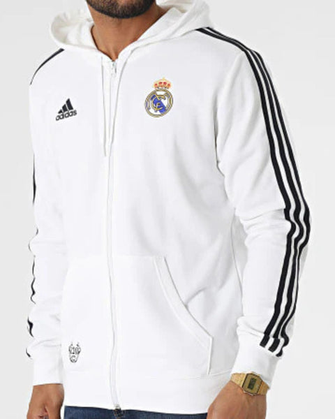 Felpa con cappuccio e zip a righe bianche Real Madrid DNA HD1314