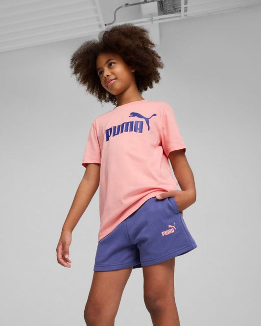 Puma Ess Logo Tee and Shorts Pink.